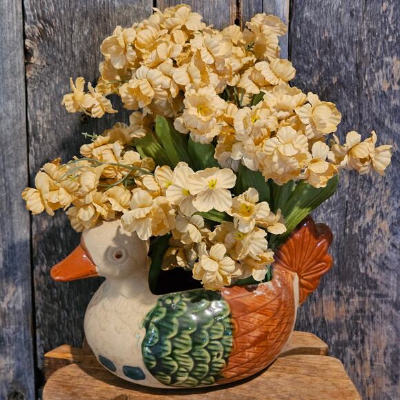 Vintage Duck Pottery Planter - Cute Garden Decor, Retro Boho Primitive Decor - Picture 9 of 9